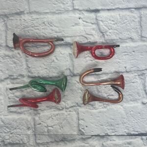 Antique Silver Mercury Glass Trumpet Hown Christmas Ornaments Lot of 6 Blown